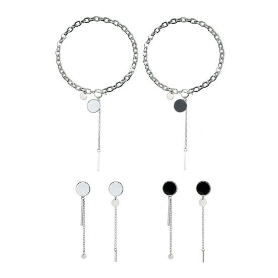 Choker Punk Geométrico Brincos Pendentes com Gancho de Fecho Alavanca Choker em Y com Pingente de Disco Corrente Grossa para Uso Diário Festas de Rua