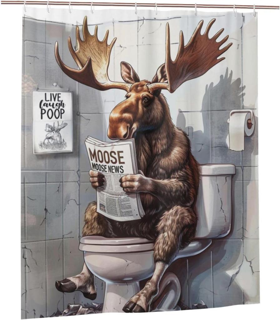 Funny Husky Shower Curtain Humor Husky Animal Sitting On Toilet Reading Newspaper Shower Curtains  Shower Curtain for Bathroom