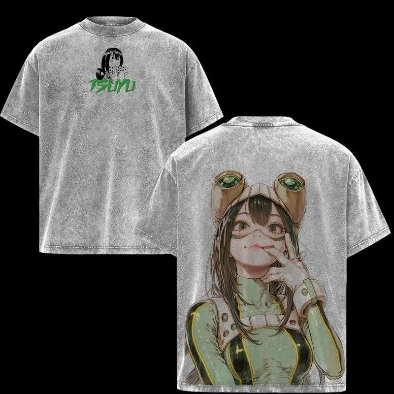 Anime My Hero Academia Asui Tsuyu Graphic T Shirt Men Women Clothing Casual Oversized Tshirt Washed Cotton Tee Harajuku T-shirt XXL серый 1700₽