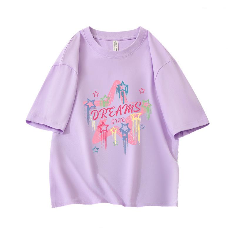 Y2K Pastel Rainbow Star Graffiti Oversized Short Sleeve O Neck T Shirt Graphic Print 100 Cotton 2000s Women Tops Clothes Summer