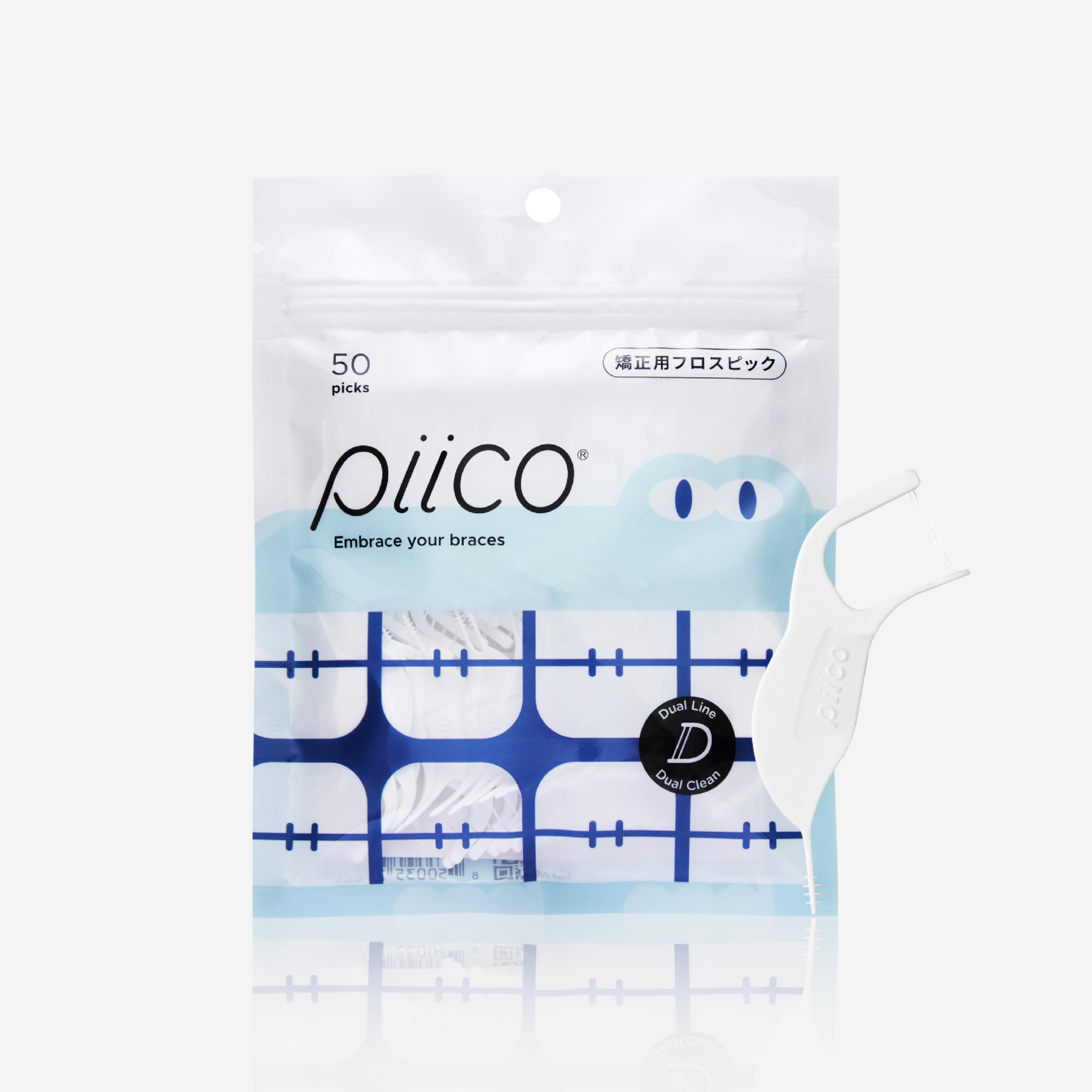 

Piico Orthodontic 50 design for easy interdental Highly durable and For orthodontic Fragrance-Free Floss, pieces. Double-line cleaning. additive-free. белый