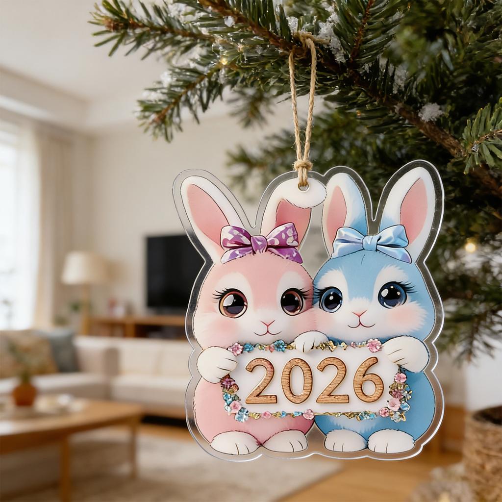 Adorable Acrylic Easter Ornament For Featuring A Pair Of Newborn Rabbits And A Shimmering Light Egg With A Beautiful Bow