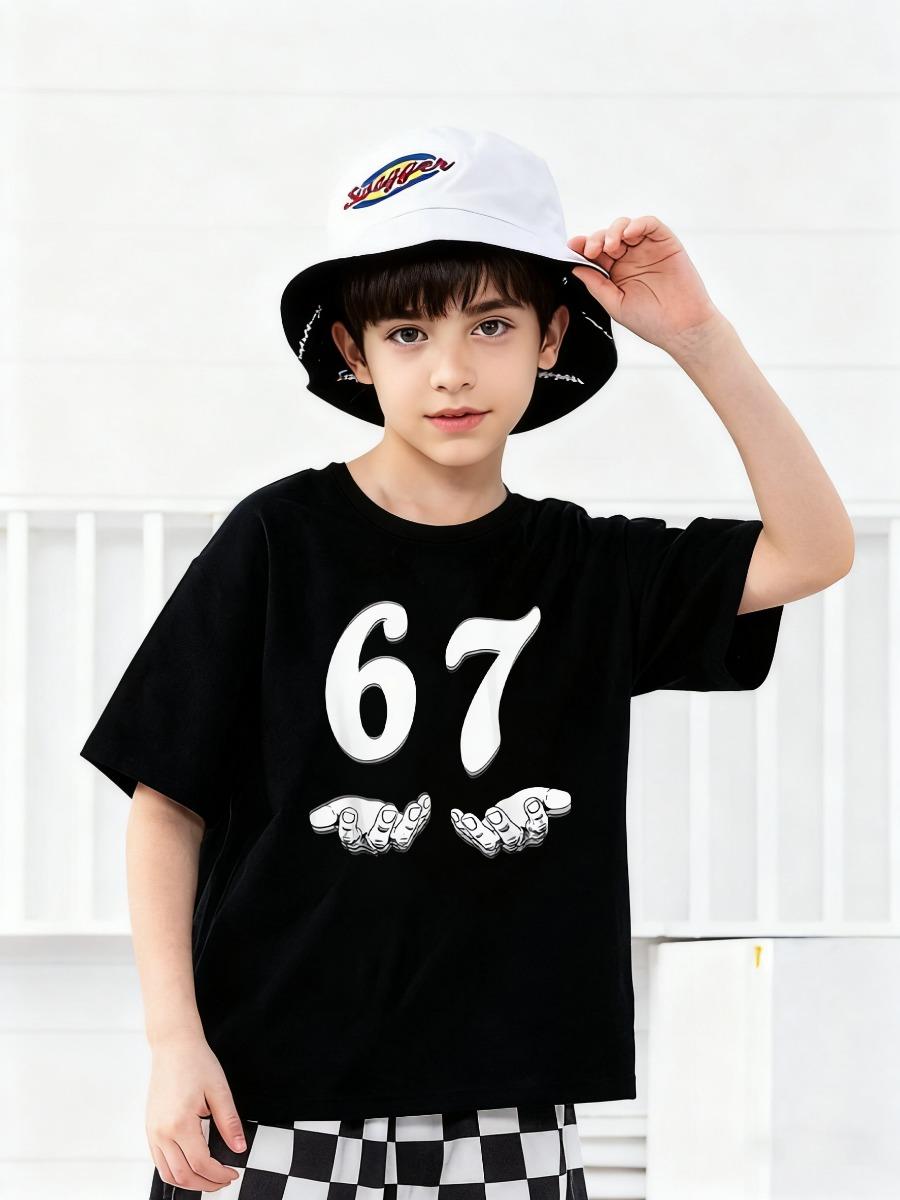 

Trendy Children s Fun Cartoon Number Printed Black Short-Sleeved T-Shirt Boy Comfortable Top 140