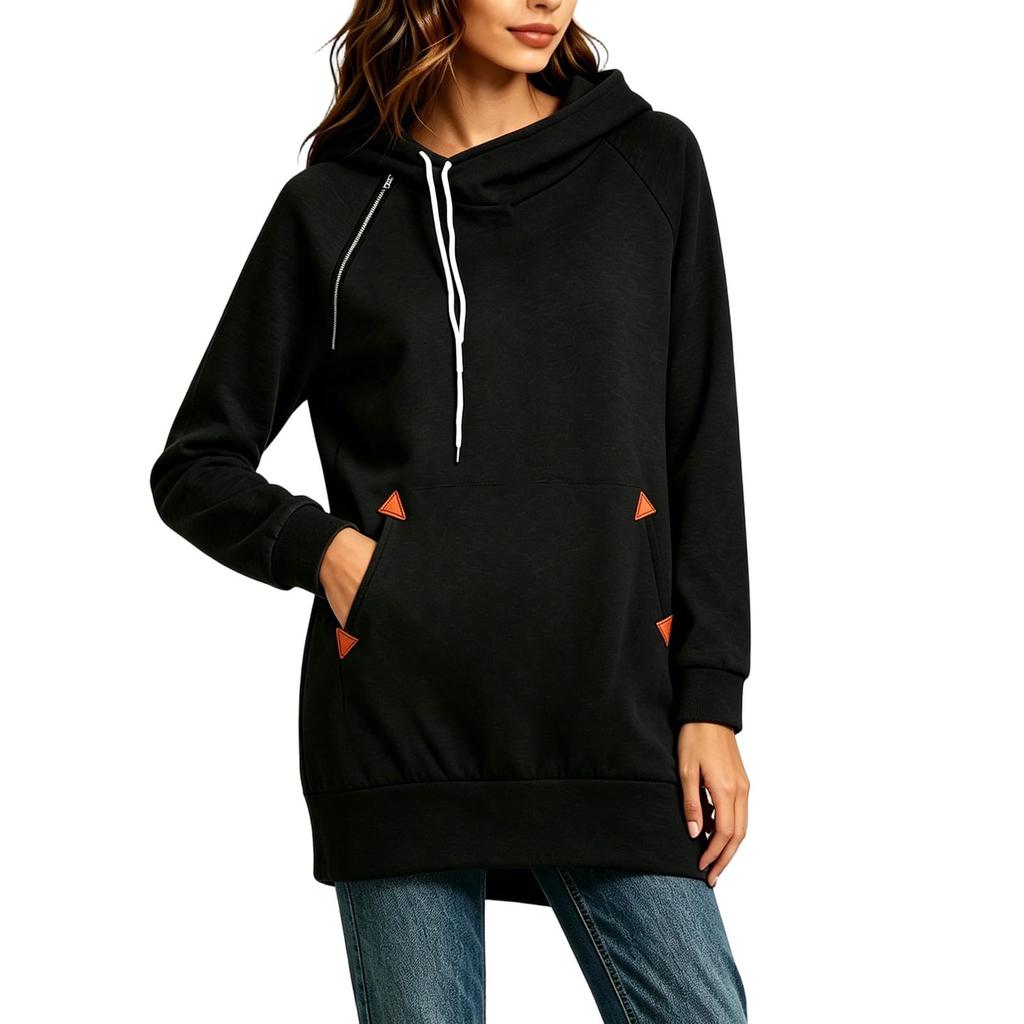 Women's Casual Hooded Zip-Up Sweatshirt Tunic for Everyday Wear