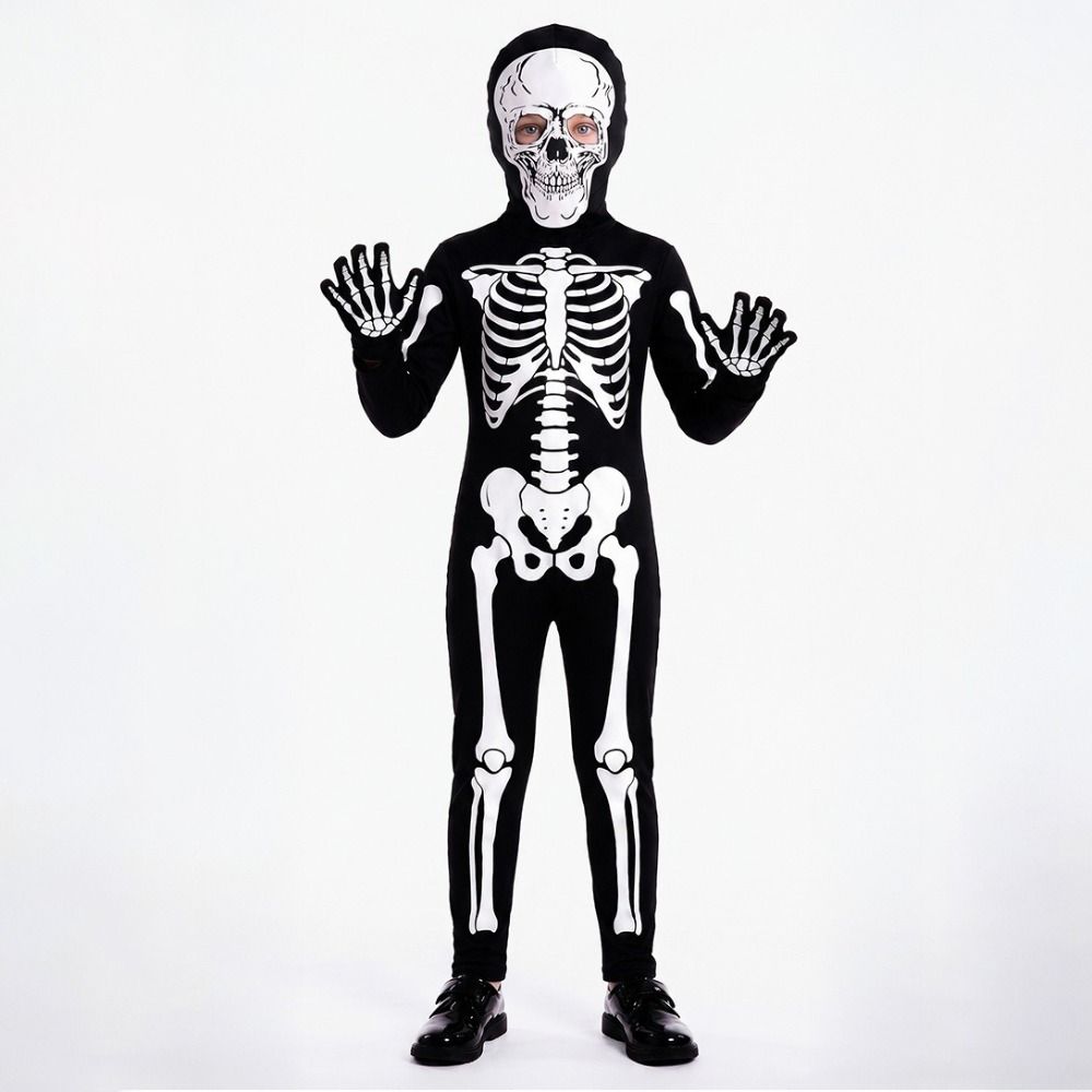 Luminous Cosplay Skeleton Suit Fabric Luminous Kids Dress Grim Reaper Costume  Stage Performance