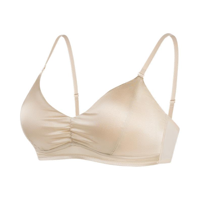 Mumi Silk Stretch Satin Pleated Sexy Bra, Mulberry Silk Ultra-thin French Triangle Cup Underwear
