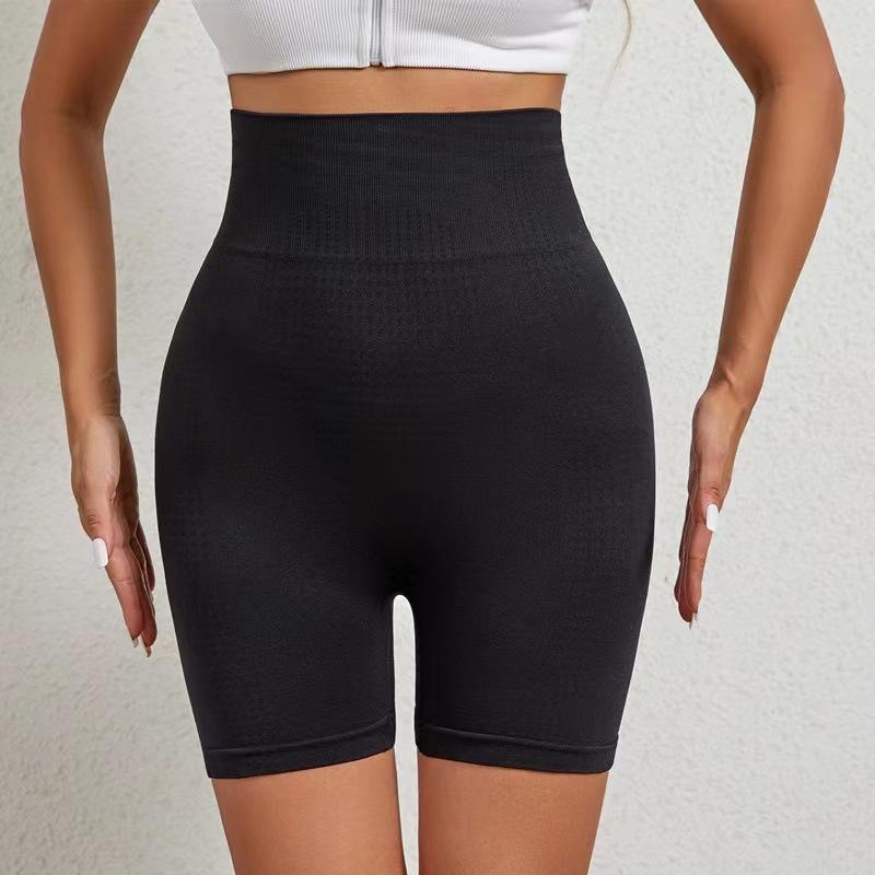

Бесшовные спортивные шорты для фитнеса и йоги женские с высокой талией персиковые компрессионные шорты для подтяжки живота и бедер быстросохнущие защитные брюки XL чёрный