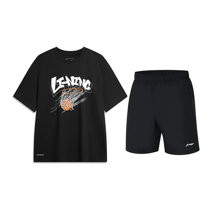 Li Ning Casual Sportswear Unisex Black+Black AHSU671-1+YKST119-1 S