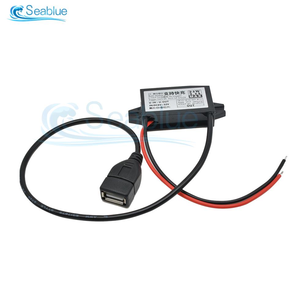 

12V 24V to 5V 24W Converter With QC2.0/3.0 Fast Charging Waterproof DC-DC Buck Module for Car Devices Efficient Power Adapter