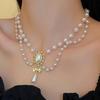 Elegant French Retro Double Layer Pearl Necklace for Women - Luxurious Clavicle Chain Perfect for Qipao and Evening Gowns