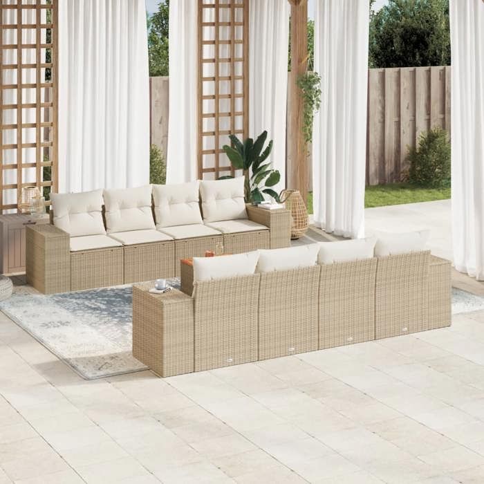 VidaXL Salon de Jardin avec Coussins 9 pcs, Canapés et Table de Terrasse, Ensemble de Meubles d'Extérieur Patio, Moderne, 3257696