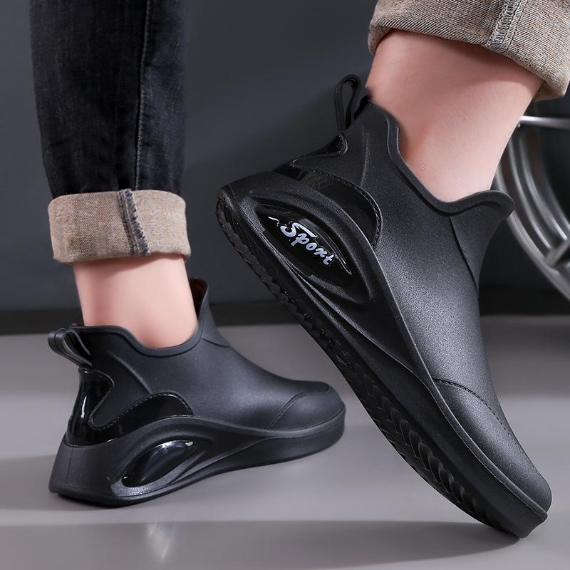 Men's Rain Boots Short Tube Casual Waterproof Shoes Non-slip Work Shoes Plus Velvet Warm Fishing Rain Boots