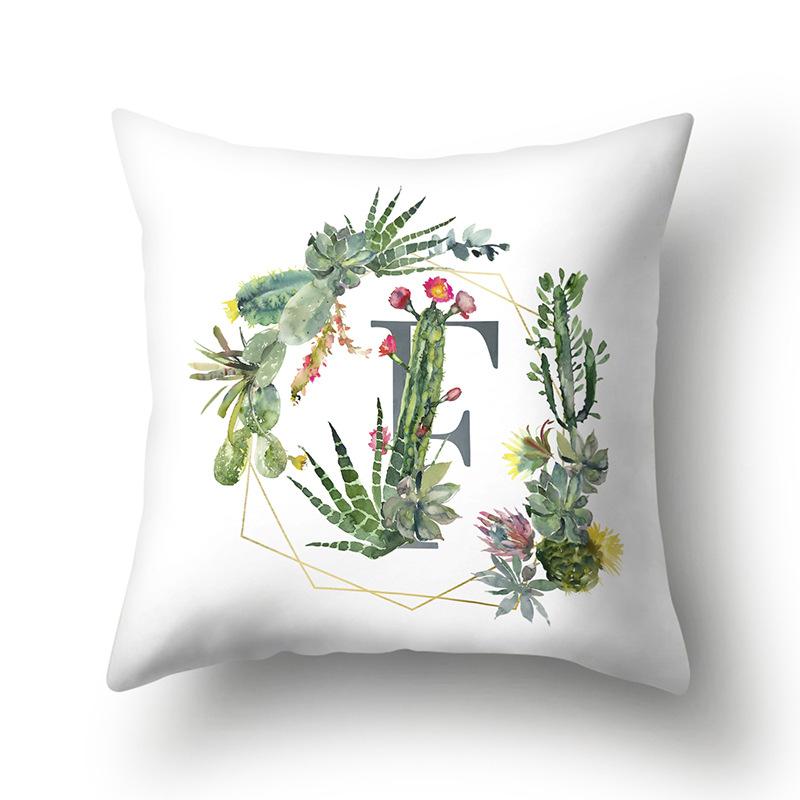 Polyester Pillowcase Home Green Succulent Pillowcase 26 English Letters Cushion Cover Car Cushion Cover
