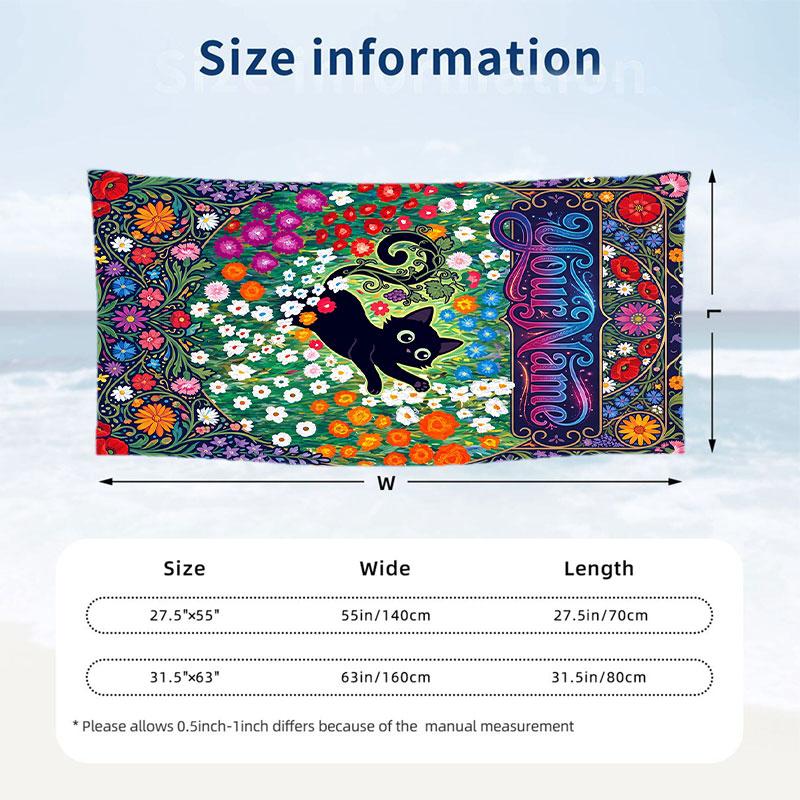 Floral Fantasy Artwork Theme Quick Dry Beach Towel Custom Name Text Print Large Sand Resistant Towel Beach Vacation