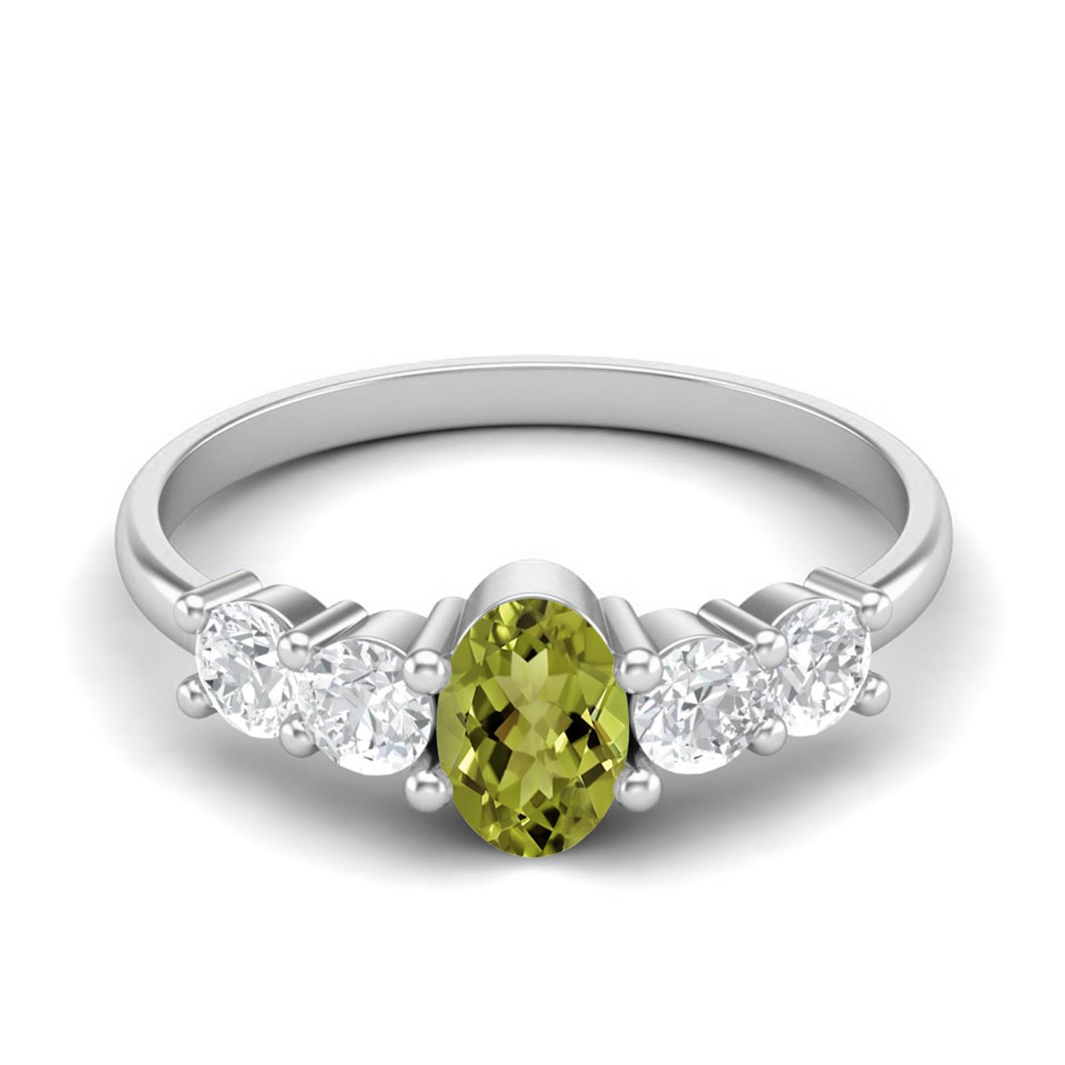 6X4mm Oval Peridot 925 Sterling Silver Five Stone Women Engagement Ring 12