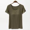 VEZFAA Women's Fashion Casual Summer Spring Solid Color Print Short Sleeve O-Neck Blouses & Shirts