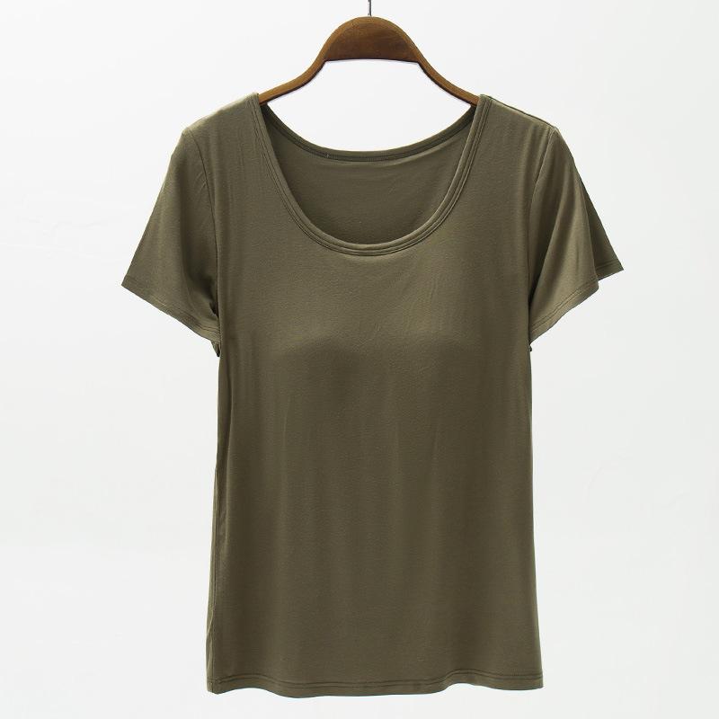 VEZFAA Women's Fashion Casual Summer Spring Solid Color Print Short Sleeve O-Neck Blouses & Shirts