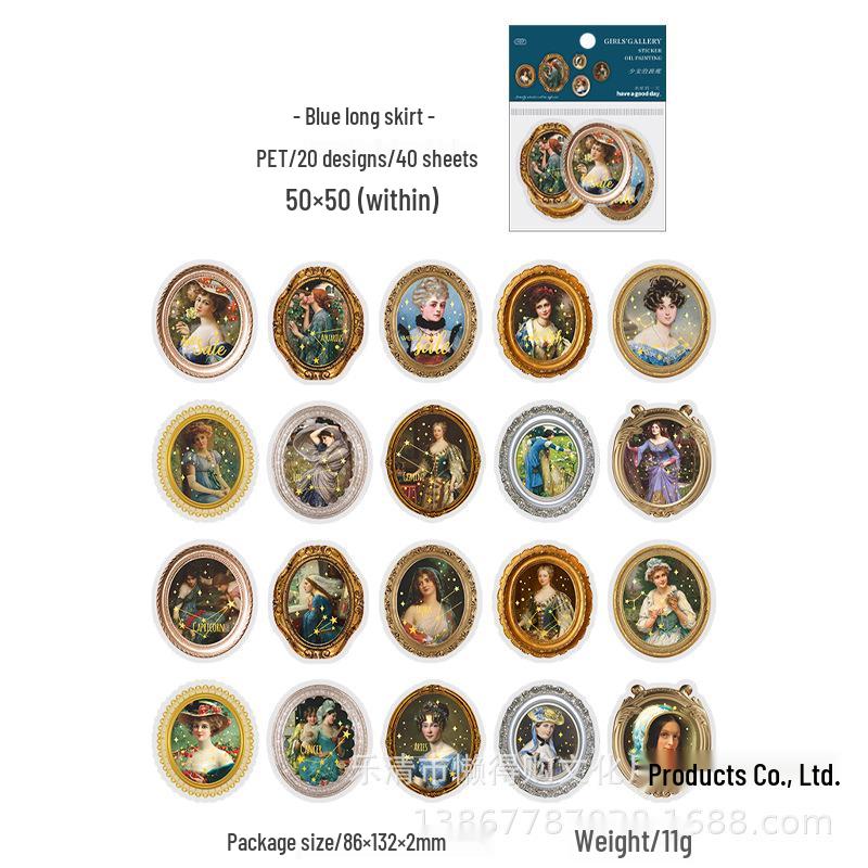 Gallery of Girls: Beautiful Day PET Stickers - Famous Painting Photo Frame Journal Material (40 Sheets)