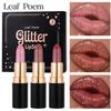 Poema da Folha Kit com 3 Batons com Glitter, Kit de Gloss Labial Cintilante com Brilho, Batom Metálico Diamante Hidratante de Longa Duração, Conjunto de Presente para Maquiagem Labial à Prova d'Água