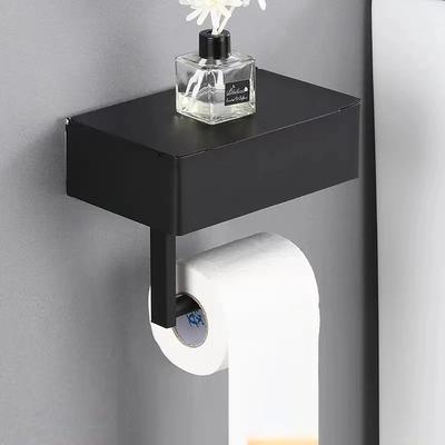 Black Stainless Steel Multi-Function Toilet Roll Paper Holder Bathroom Storage Rack with Wipes Dispenser Roll Paper Holder Shelf