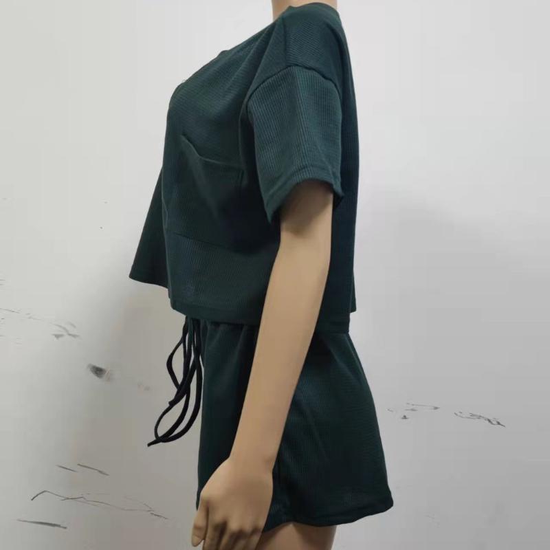 BITCED Spring and Summer Women's Short-sleeved V-neck Top Shorts Home Two-piece Suit