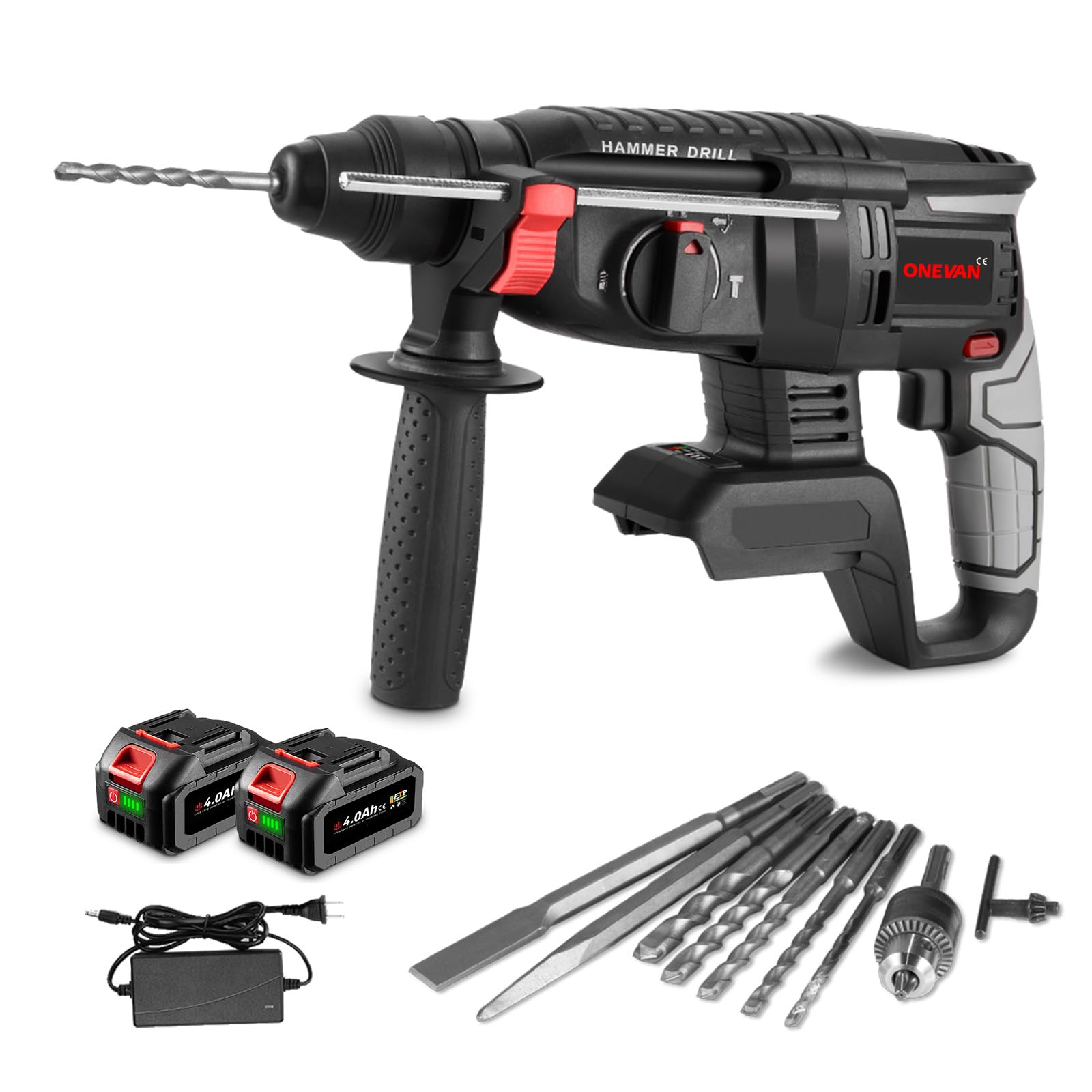 

Аккумуляторная роторная дрель-перфоратор ONEVAN (Бесщеточный, 4 режима, совместимый с Makita 18V, инструмент + 2 аккумулятора)