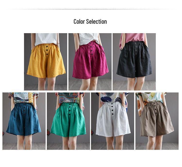 Women's Retro Cotton Linen Wide-Leg Shorts – Summer Loose Fit, Plus Size, Casual Five-Point Style