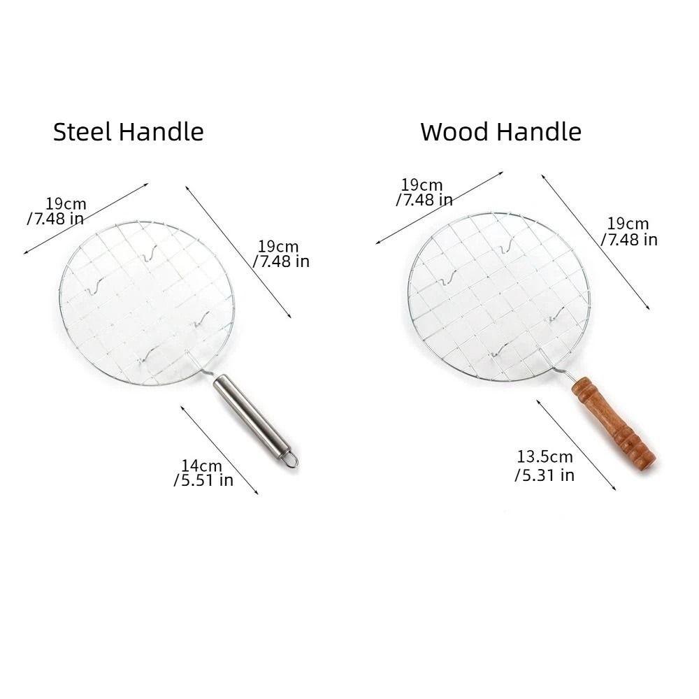 Stainless Steel BBQ Grill Net Non Stick Round Shape Cooking Rack With Handle Multi Functional Wire Roaster Camping Picnic