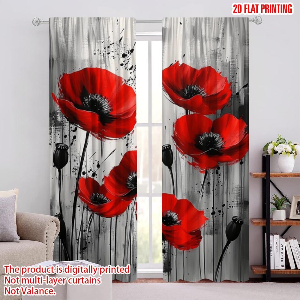 

2pcs,2D plane printing Window Curtain Red Poppy Burst Versatile Polyester Fabric (without rod) All Seasons Ldeal for Living 52.50 × 116.00 cm 2 pcs