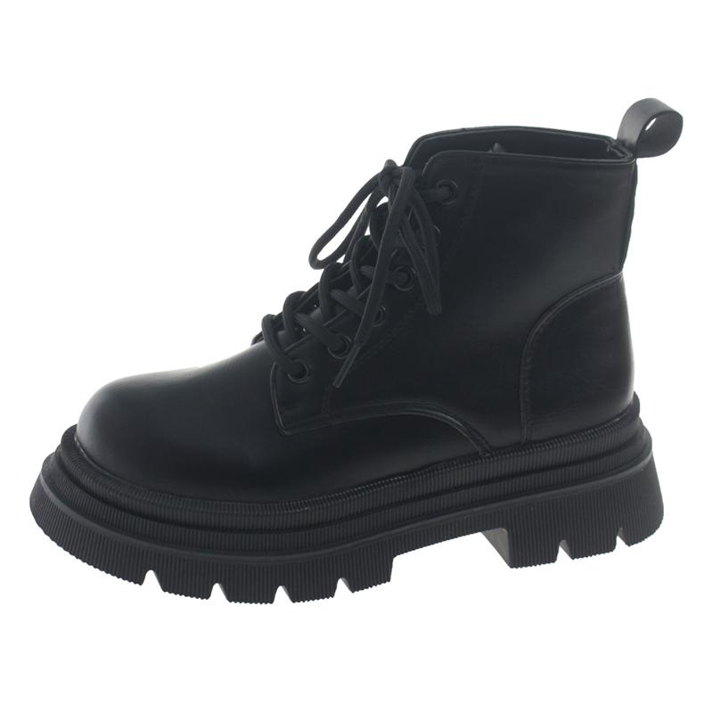 

Мода 2025 Новые женские ботильоны на платформе Белая искусственная кожа Толстая подошва Боевые ботильоны Женские Весенне-осенние Нескользящие Мотоциклетные ботинки 35 чёрный