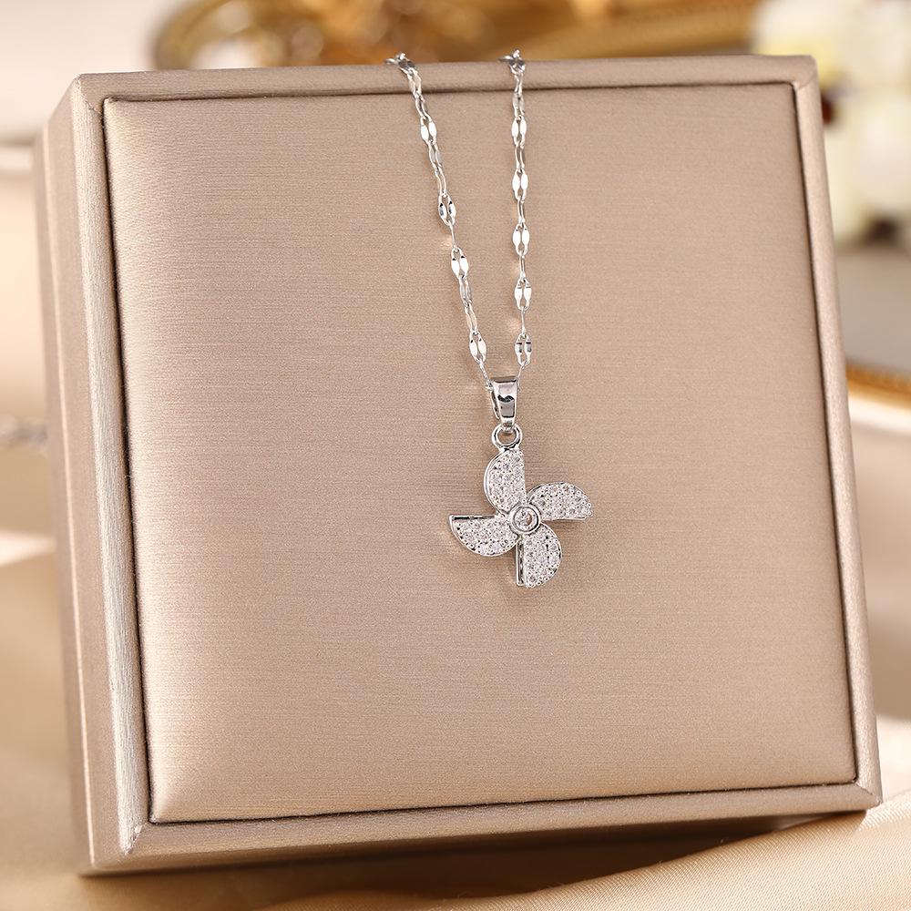 Women's Silver Titanium Steel Necklace with Micro-Inlaid Zircon - Elegant, Durable Clavicle Chain Jewelry