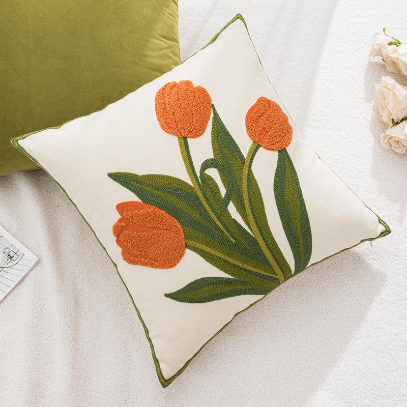 1/2pcs Valentines Day Lilac Pillow Covers Tulip Embroidery Throw Pillow Covers Flower Pillowcases Floral Farmhouse Pillow Cases