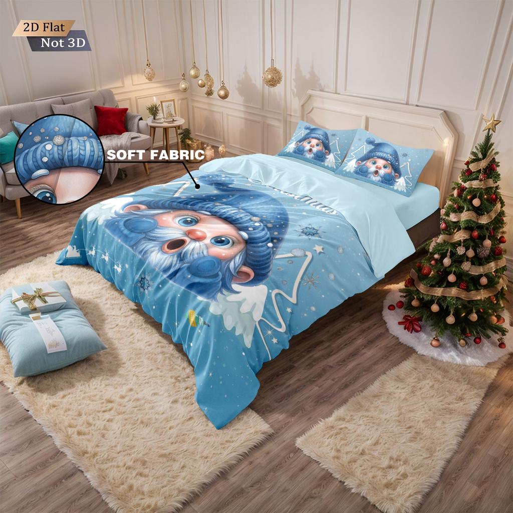 3pcs Christmas cartoon goblin print coreless duvet set multi size bedroom dormitory bedding holiday decoration machine washable