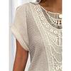 Lace Splicing Crew Neck T-shirt, Casual Short Sleeve Top For Spring & Summer, Women's Clothing