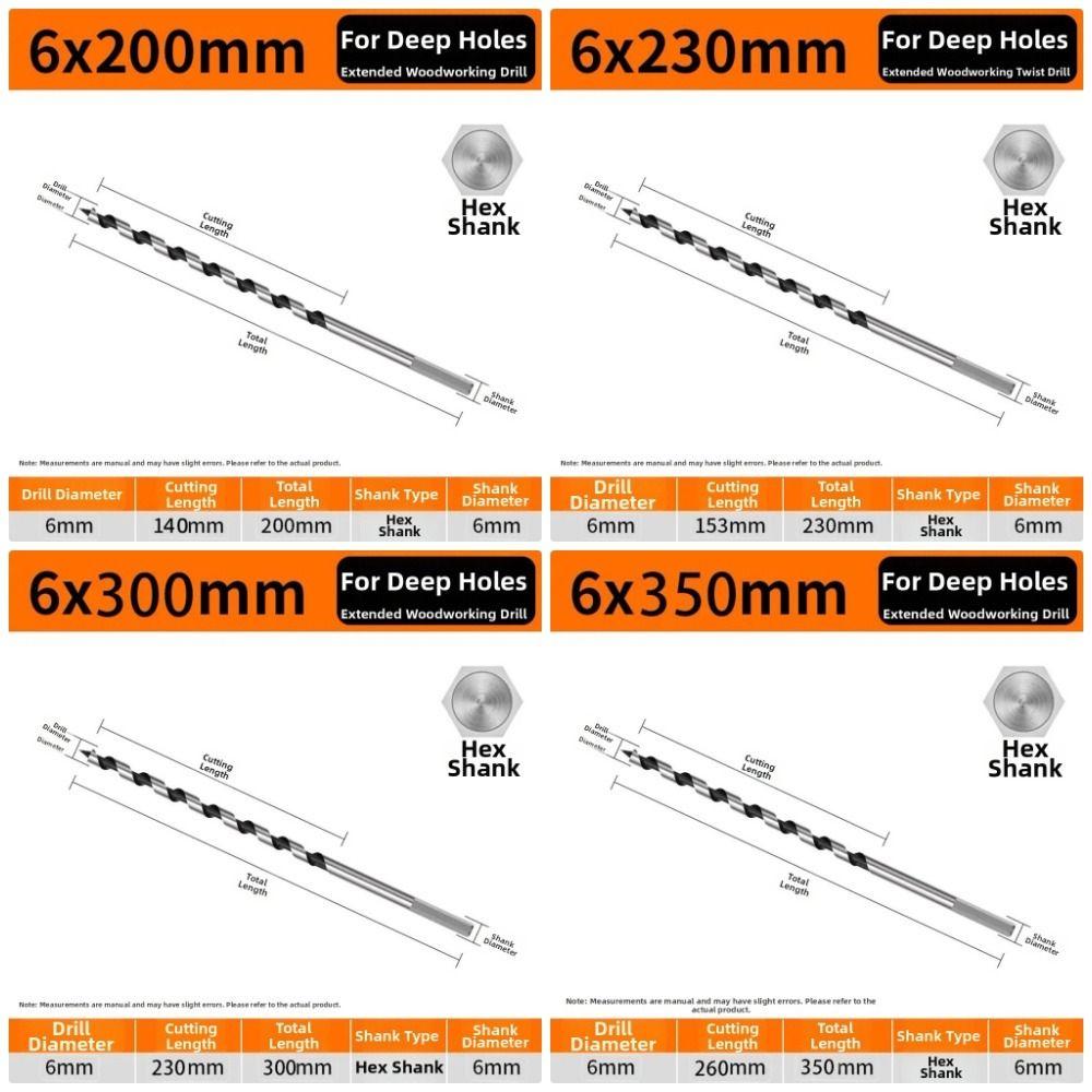 1Pcs 200-460mm Wood Auger Drill Bit 6mm Woodworking Center Drill  for Woodworking Door Lock Reaming
