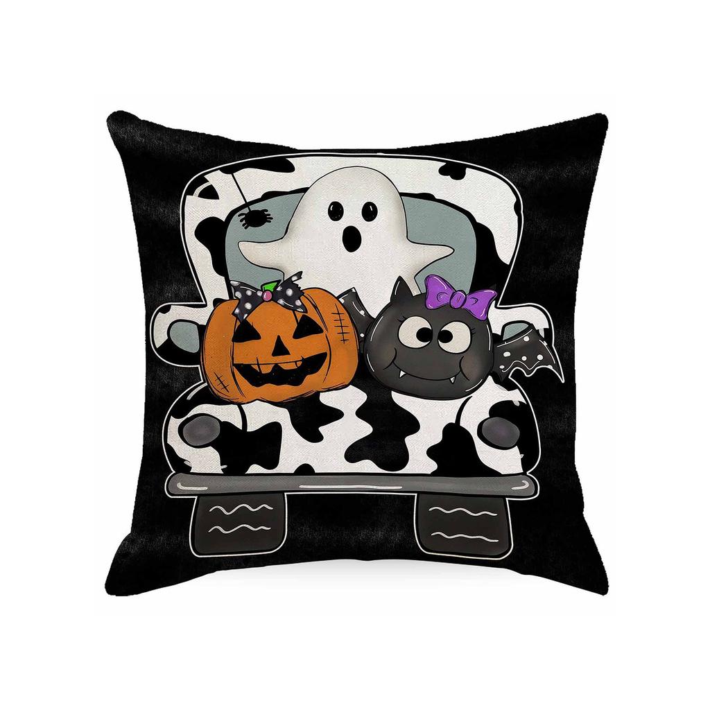 Halloween Decorative Linen Throw Pillow Cover With Single Sided Print (Pillow Insert Not Included)