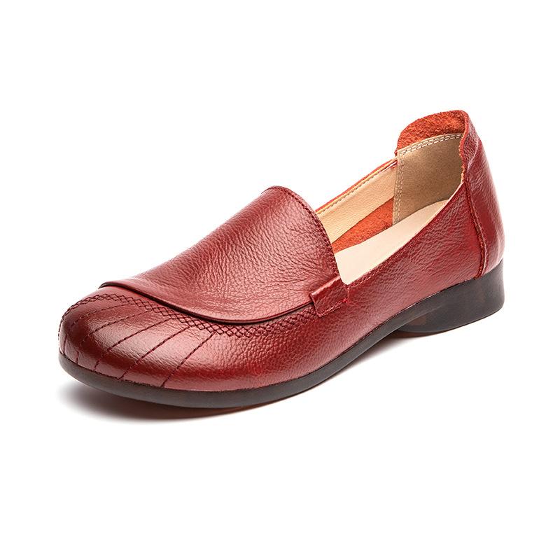 2025 Spring Genuine Leather Women's Shoes Comfortable Cowhide Soft Sole Casual Women Flat Heel Shoes Non slip Mom's Shoes