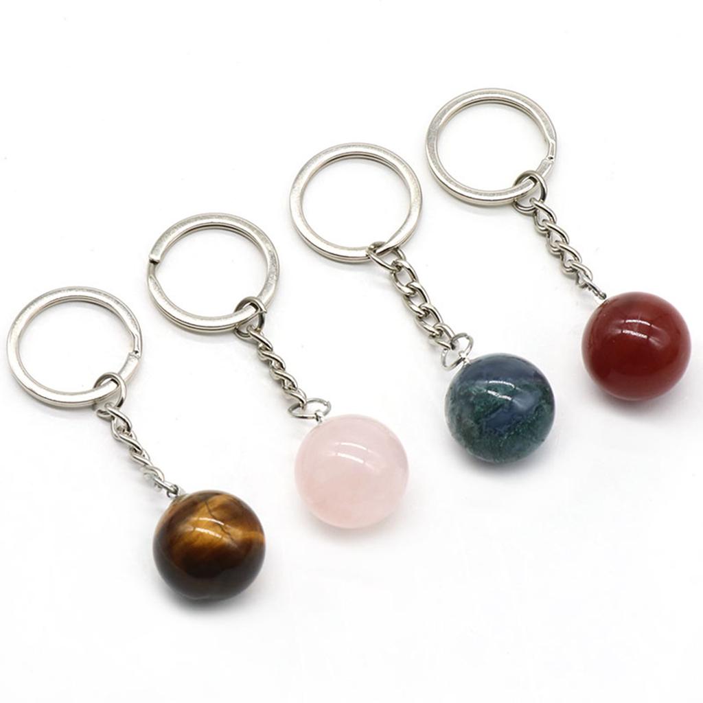 1pc Natural Crystal Stone Keychain Pendant Agate Ball Crystal KeyChain Handbag Decor Motorcycle Keychains Key Ring Holder KTJ