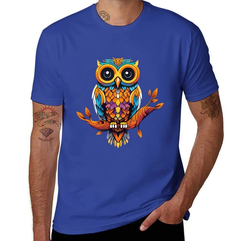 Vibrant Wisdom: Colorful Owl Artwork T-Shirt shirts graphic blue archive black t-shirts for men