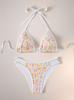 Triangle Tie Small Floral Print Sexy Two Piece Bikini Set Elegant Beach Wear