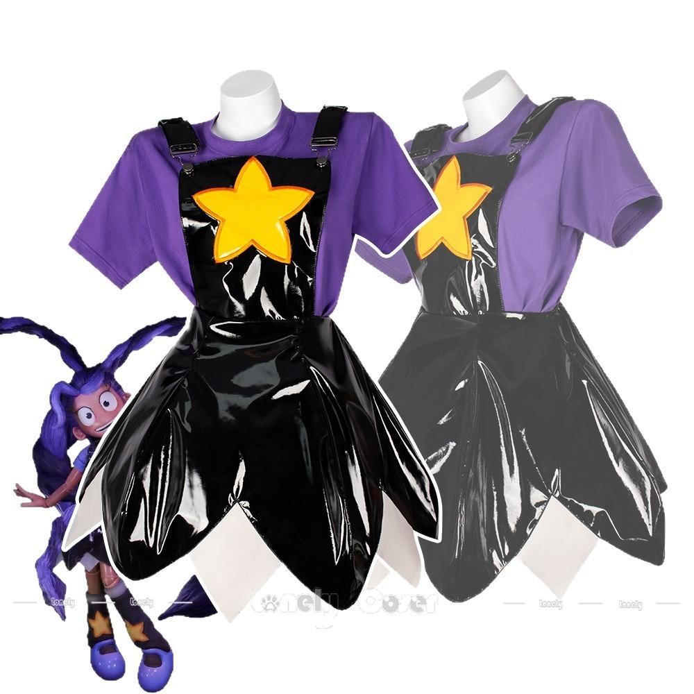 Poppy Cos Lily Lovebraids Cosplay Costume Black Suspenders Dress Purple T-shirt Stockings Outfit for Halloween Carnival Playtime