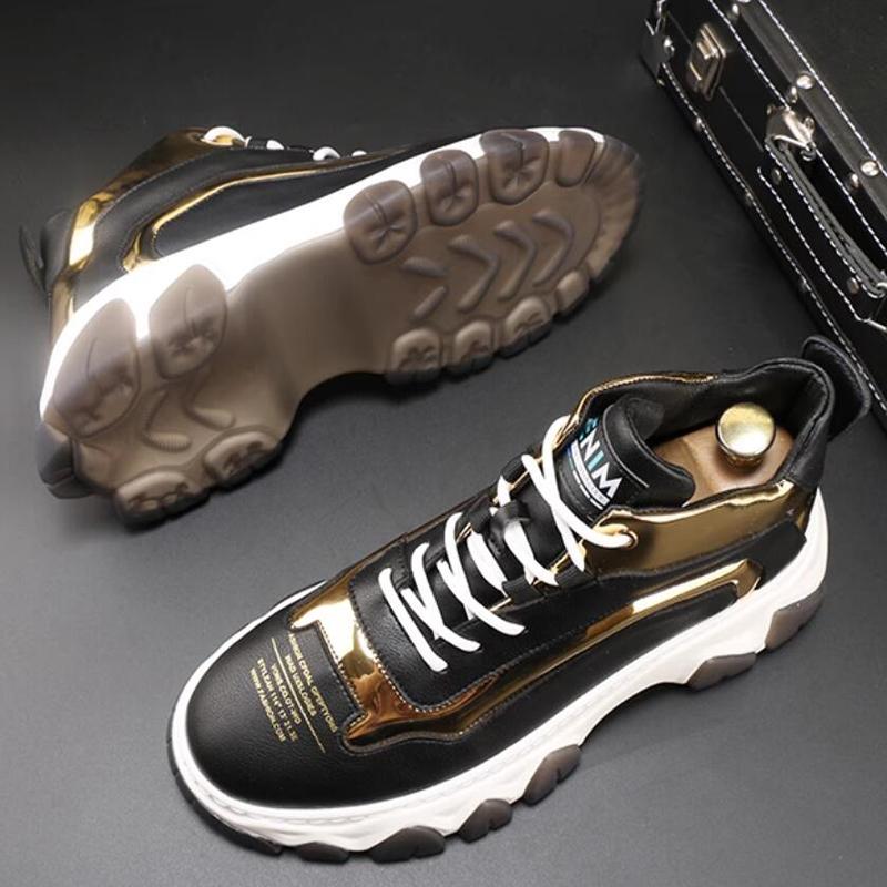 Fashion High-top sneakers thick-soled fashionable and casual leather boots trendy men's shoes white Chinese-style sports ankle boots A11