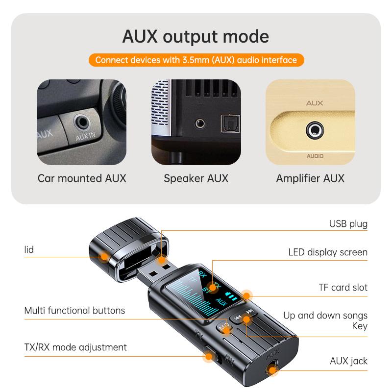Digital HD Display Bluetooth 5.4 Receiver 3.5mm Aux Audio Stereo Adapter Wireless USB Dongle for TV Box Computer Car Player
