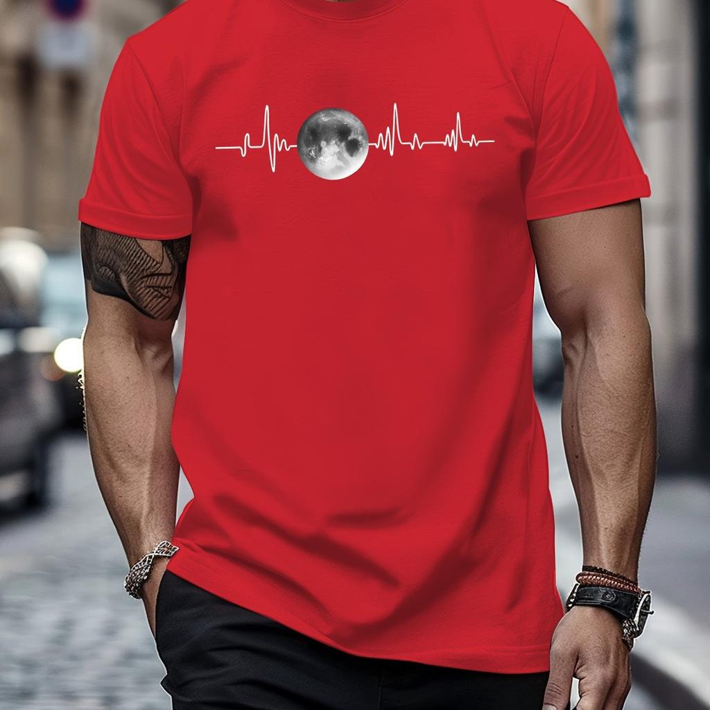 Summer Round Neck 3D Simple Pattern Print Top Fashionable Casual Short Sleeved Men's T-shirts