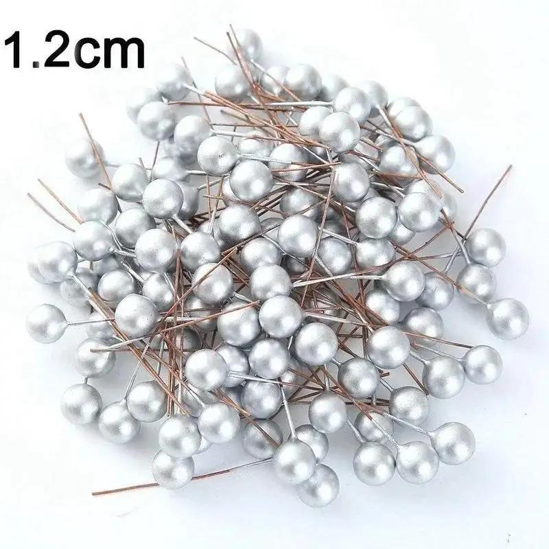 50PCS Creative Plastic Berry Artificial Flower RedCherry Pearlescent Stamen DIY Wedding Christmas Cake Box Wreaths Decoration