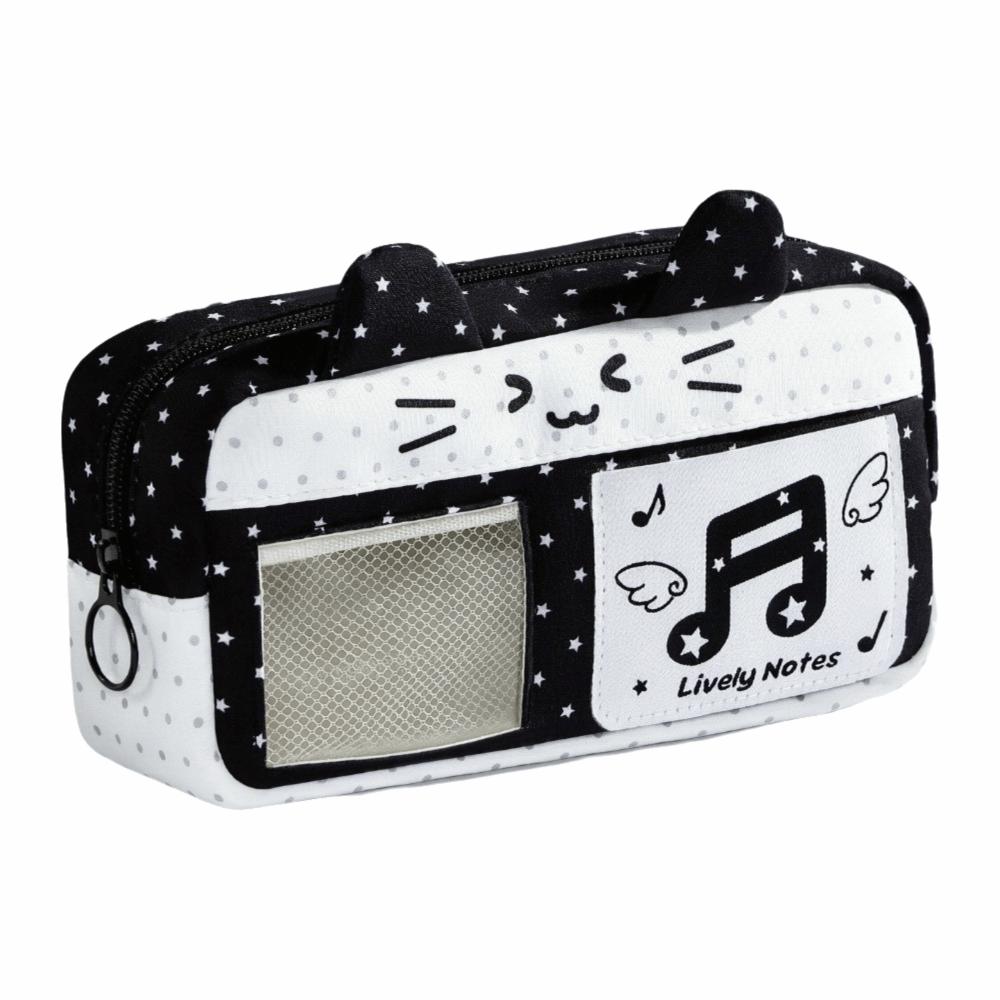 Music Note Star Print Pen Bag Cat Ear Design Stationery Bag Portable Pencil Case  Stationery Gift