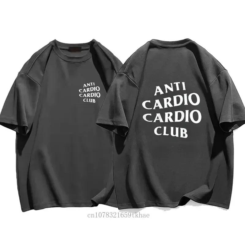 

літо Чоловічий одяг Оверсайз Футболка Anti Cardio Club з принтом для спортзалу Бавовняна футболка для жінок Оверсайз Чоловіча футболка Літо XXXXXL