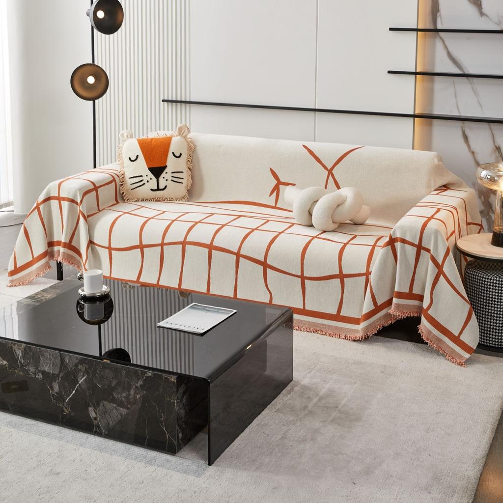 Green Chenille Slipcover Retro Tiger Animal Anti Cat Scratch Furniture Protector Bedspread Couch Towel Full Cover Blanket 3 Set