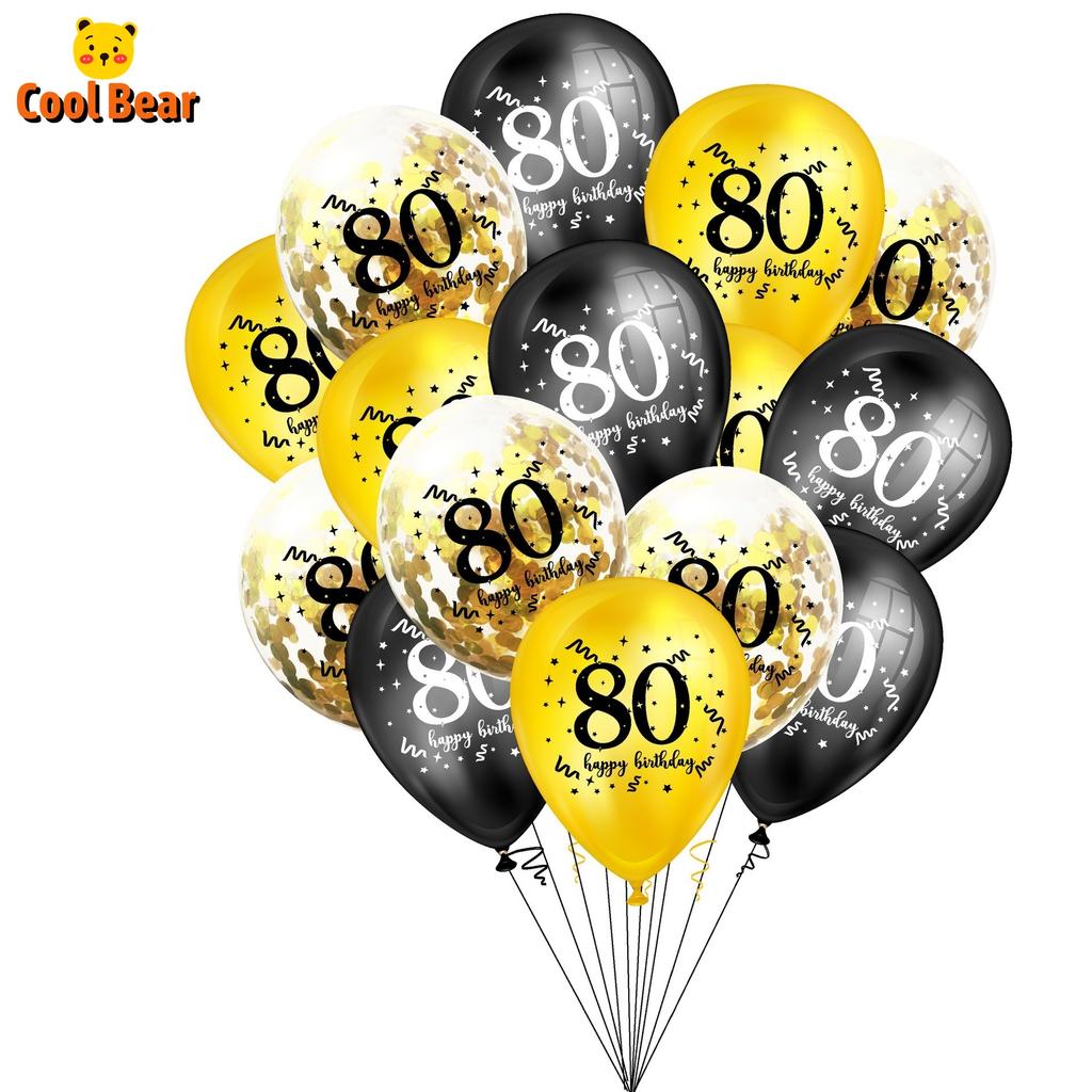 15PCS 30 40 50 60th 70 80 Year Old Latex Balloon Confetti Balloon Set  Combination Adult Birthday Party Decorations