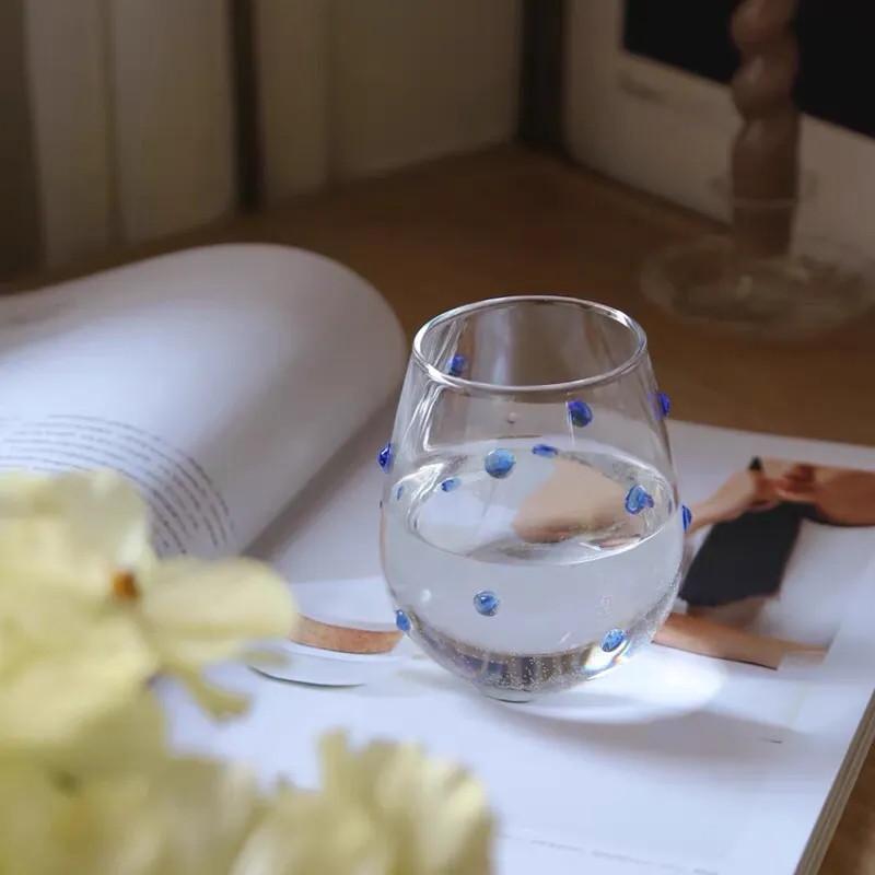 Creative Glass Cup Blue Irregular Dot Glasses Design Sense Bubble Water Cup Milk Juice Wine Cup Shot Glasses Cute Cups